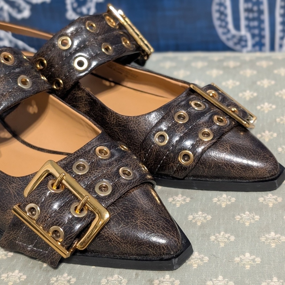 Steve Madden Graya Buckle Grommet Pointed Toe Slingback Flats Brown Size 9M - Picture 3 of 8